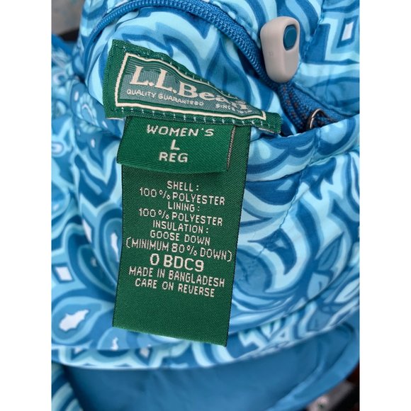 LLBean Down Feather Puffer Vest  L Reg Blue Reversible  Polyester Outer / Goose - Picture 6 of 8